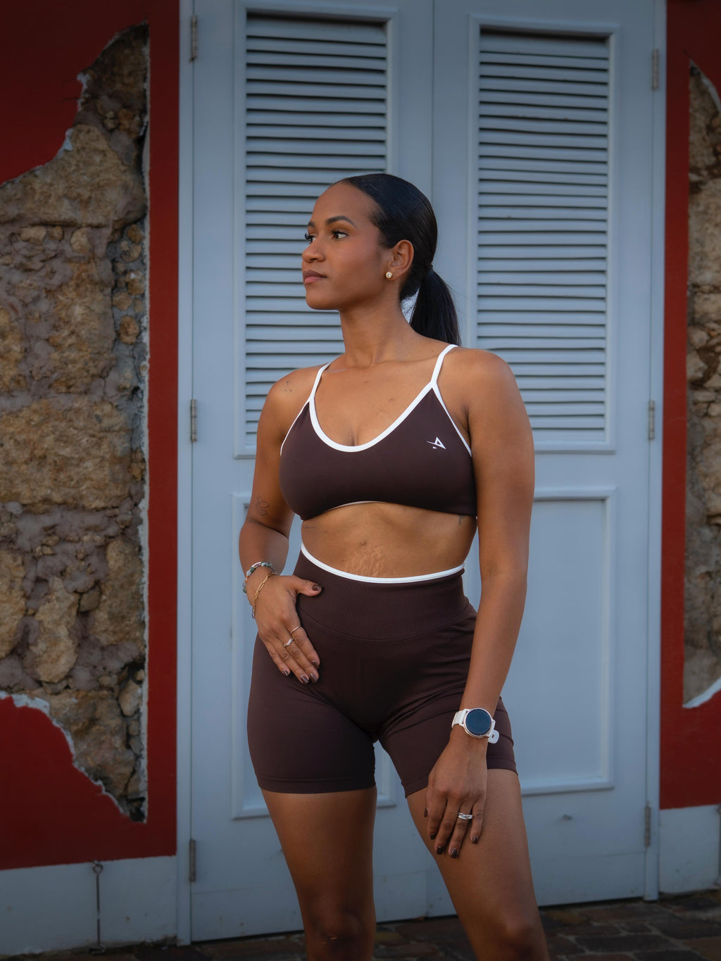 White outline sport bra